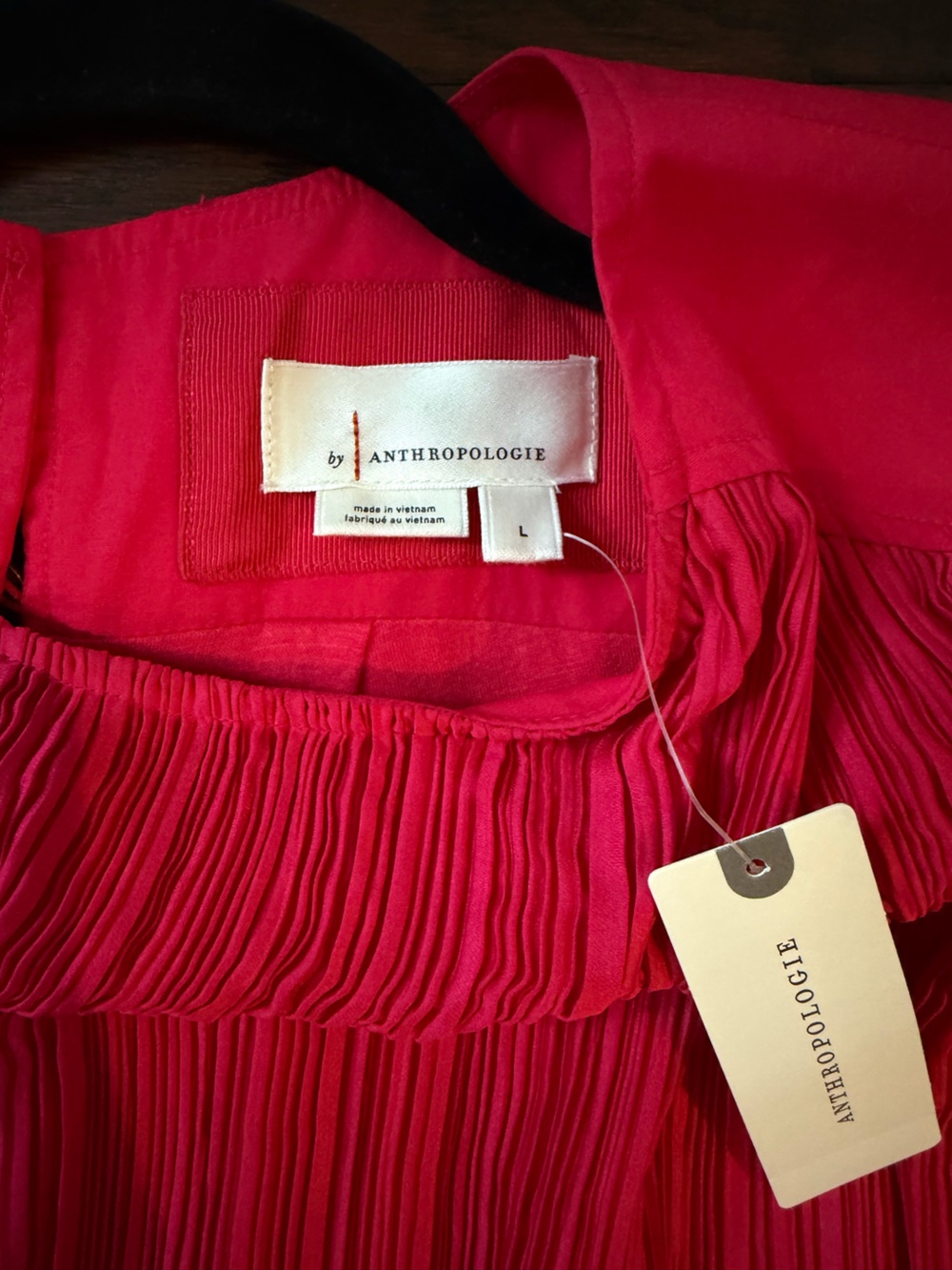 NWT By Anthropologie Cap Sleeve Plisse Fuchsia Mini Dress L - Picture 9 of 9
